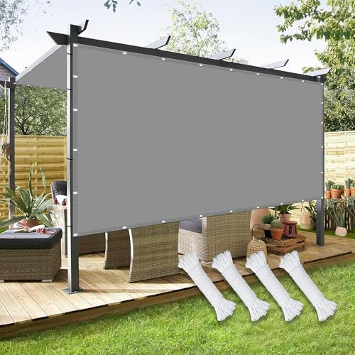 Balkonbespannung Reißfest 1.2 x 1.4 m 98% Uv-Schutz Sonnenschutz Segeltuch Meterware Segeltuch Wasserdicht mit Ösen Und Befestigungsseile für Garten Terrasse, Hellgrau