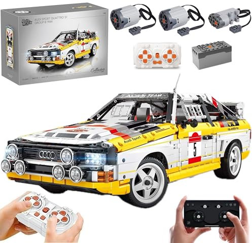 MOCSETS Technik Auto für Audi S1 Rennauto, Modellauto-Bausatz im Maßstab 1:8, Klemmbausteine Rennwagen aus 3887+ Teile (Mit 3Motoren Set)