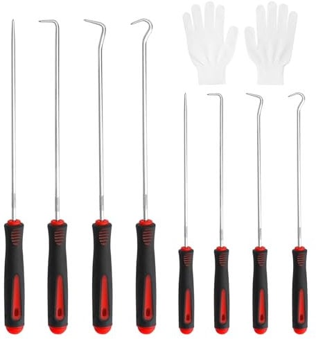 VOSSOT 8 Piezas Junta Tórica Ganzúa y Gancho 4 en1 Juego, Ganzúa y Gancho de Largo Alcance Aceite Sello Junta Precisión Destornillador Extractor Extractora Herramienta para Sellos de Aceite Extractor