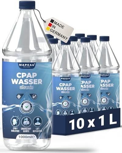 Mapeau CPAP Wasser 1 Liter für Sauerstoffgeräte Befeuchter (10x 1 Liter)