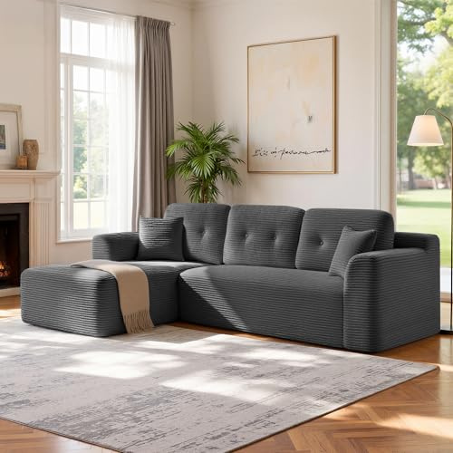 VASAGLE Ecksofa, Keine Montage erforderlich, modulares Sofa, 244 cm breit | Schlafsofa, vakuumverpackt, mit großer Chaiselongue links, für Wohnzimmer, schiefergrau, LCS183GN01