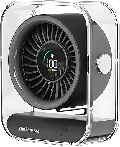 Qumox Digital Display Desktop Fan, Portable Rechargeable Table Fan with 6-Speed Adjustment, Quiet 10-15dB, 30° Tilt, LED Screen, 4000mAh Battery for Home, Office, Outdoor