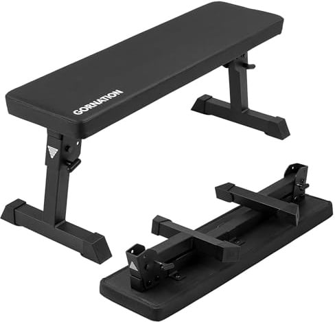 GORNATION Klappbare Hantelbank für Krafttraining & Home Gym | Faltbare Hantelbank mit Stahlrahmen & Polsterung, Trainingsbank Belastbar bis 300 kg, Platzsparend & Stabil für Lang- & Kurzhanteltraining