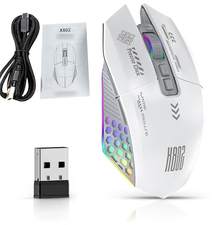 Lazmin112 Souris Gaming sans Fil, 12 000 DPI, Triple Mode 2,4 GHz/Type-C/Bluetooth 5.3, RGB, Batterie Longue durée 500 mAh, Souris Ergonomique pour PC/Mac/Ordinateur Portable (Blanc Gris)