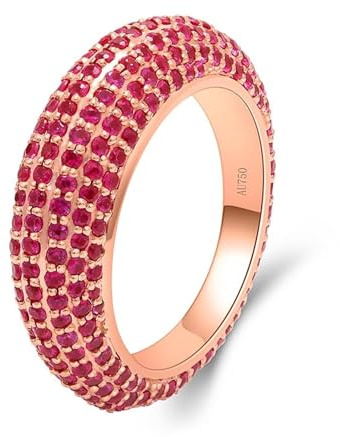 Anelli Oro Rosa 18K, Anello Nuziale Donna Fila di Punte con Corindone Rosso da 2,75 Ct Taglia 25