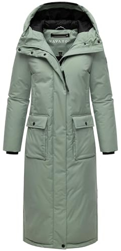 Navahoo Damen Wintermantel warmer Mantel extralang mit Kapuze Wolkenfrost XIV Smokey Mint Gr. XXL