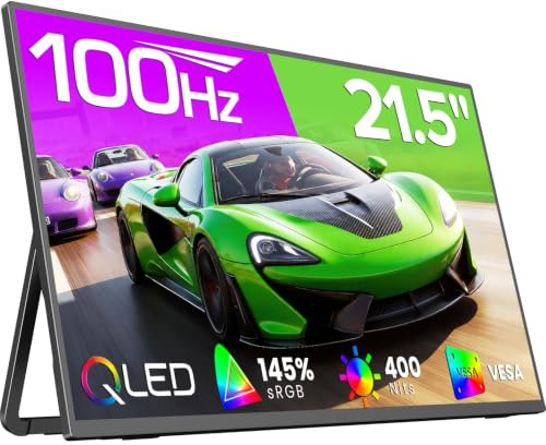 EVICIV 21.5 100Hz QLED Portable Monitor, 130% sRGB 400Nits HDR Freesync Travel Gaming Second Screen w/VESA, USB-C HDMI OTG External Display Compatible with PS5/Xbox/Switch/Steam Deck/Laptop/PC/Phone