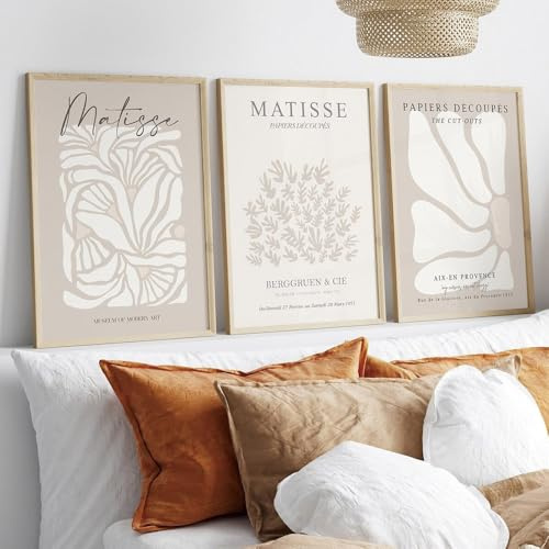 3 Bilder Matisse Beige Bilderwand Wohnzimmer Poster Beige Abstrakt Leinwand Modern Abstrakt Bilder Badezimmer Modern Art Poster Matisse Wohnzimmer Leinwand Badezimmer ohne Rahmen (BYGC049-30x40)