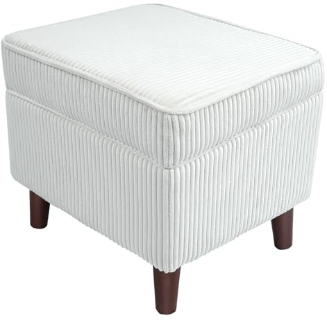 EOSVALO Pouf de Rangement avec Couvercle Réglable en Velours Côtelé, Escabeau Doux, Repose-Pieds et Siège pour Salon, Chambre, Dortoir, Blanc
