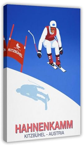 OIQUTGNG Hahnenkamm,Kitzbuhel Skirennen-Poster, Leinwand-Poster, Wandkunstdruck, Bild, Gemälde, 20 x 30 cm