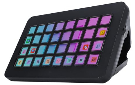 Zhjvihx Tastiera Macro a 32 Tasti, Pulsanti LCD Programmabili con Immagini Personalizzabili per PC e OS X, Console Visiva per Streaming, Editing Video, Produzione Musicale e broadcasting. (BLACK)