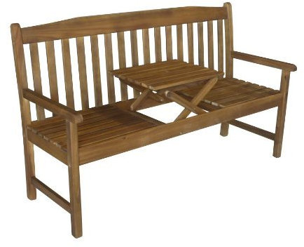 Colombo Gartenbank 3 Sitzer mit ausklappbaren Tisch/Bank/Balkonbank/Holzbank aus Eukalyptus