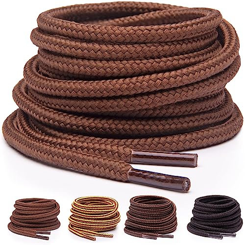 Miscly Cordones Redondos para Botas [3 Pares] Cordones Reforzados y Duraderos para Botas, Calzado de Seguridad y Zapatos de Senderismo - 5 mm Diámetro (137 cm, Marrón)
