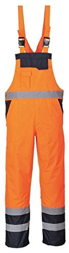 Stormway Men's Hi Vis Contrast Bib and Brace Waterproof Ulined Workwear Dungarees Overall Orange/navy Large