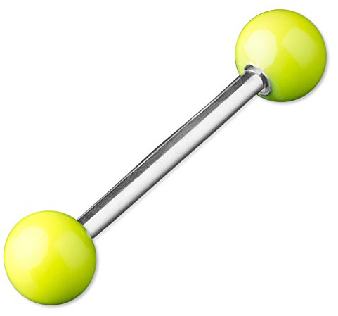 viva-adorno Barbell Piercing Stab Zungenpiercing Chirurgenstahl Stahlkugeln glänzend emailliert Brustpiercing Z374, neon gelb Z373