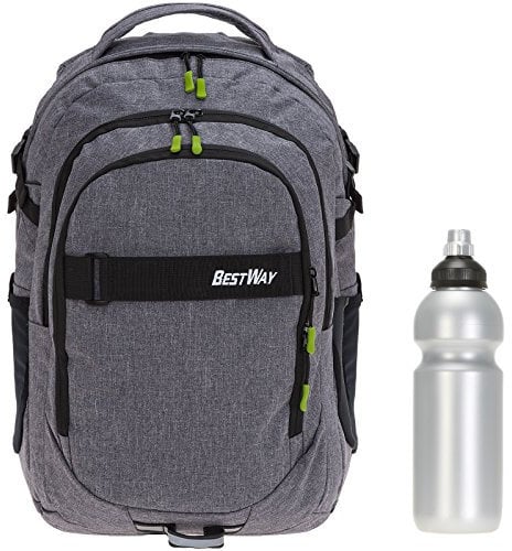2 Teile Set Bestway Schulrucksack Packer Rucksack Schultasche 40177 + Trinkflasche (Dark Side (grau) 1701)
