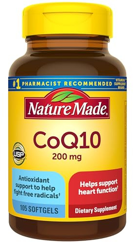 Nature Made CoQ10 200mg Softgels for Heart Health Support, 105 Softgels