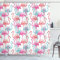 ABAKUHAUS Aquarell Duschvorhang, Hawaii Flamingos, Stoffliches Gewebe Badezimmerdekorationsset mit Haken, 175 x 200 cm, Babyblau Lachs Rosa