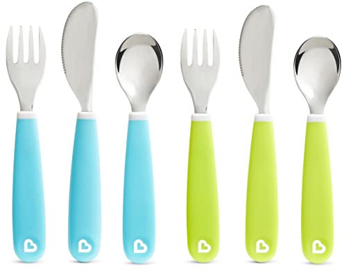 Munchkin Splash Toddler Fork, Knife and Spoon Set, 6 Pack, Blue/Green