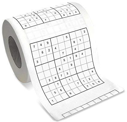 SUDOKU, Toilettenpapierrolle mit Sudokus, 200 Toilettenpapier, dreilagig, weich.