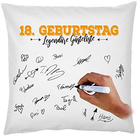 18.Geburtstag Unterschriften Motiv Kissen : 18. Geburtstag Legendäre Gästeliste - 18 Jahre Deko Kissenbezug zum unterschreiben incl. Stift