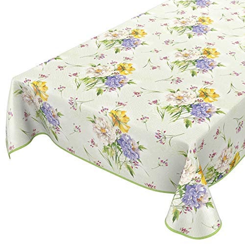 Wachstuchtischdecke abwaschbar Garten Tischdecke Wachstuch Rund Oval Eckig Indoor Outdoor Blumen Muster 140x140cm mit Saum - Eingefasst
