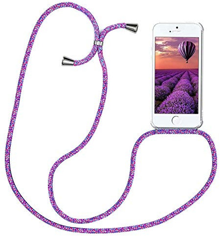 YuhooTech Handykette Hülle für iPhone 5 / 5S / SE(2016)- 4,0 Display, Smartphone Necklace Hülle mit Band - Handyhülle mit Kordel Umhängenband - Schnur mit Case zum umhängen in Blume Lila