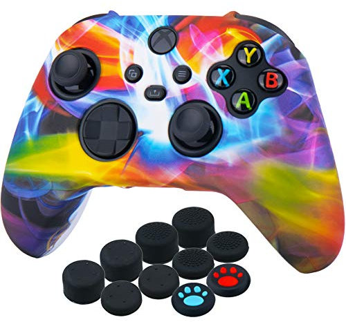 YoRHa Thickened Printing Cover Skin Case for Xbox Series X/S Controller x 1(Colorful Stream) with Thumb Grips x 10
