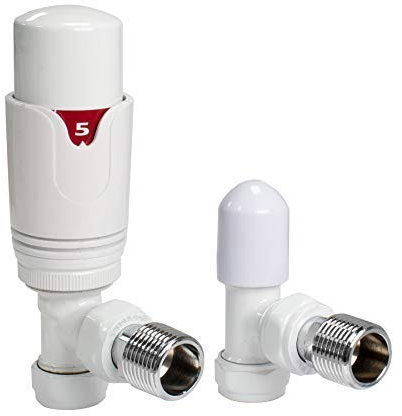 Adept Technology TRV c/w Lockshield and Modern Valves Head Kit (15mm x 1/2) Choice of Colours and Sizes (Angled, White)