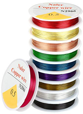 Naler 0,5 mm Kupferdraht Set Bunt in 10 Farben Basteldraht Schmuckdraht Schmuck Faden für Basteln (10 Stück)