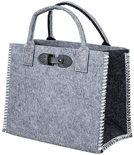 Formano Filztasche Shopping-Bag faltbar, 34x20cm, 1 Stück, Hellgrau Schwarz, mit Kunstlederschnalle und gesticktem Rand