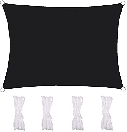 MEEYI Sonnensegel Rechteckig 3X4m Sun Segel 95% Beschattung UV Schutz Wetterschutz Wasserabweisend Windschutz & Tear Resistant Für Garten Terrasse Carport, Schwarz