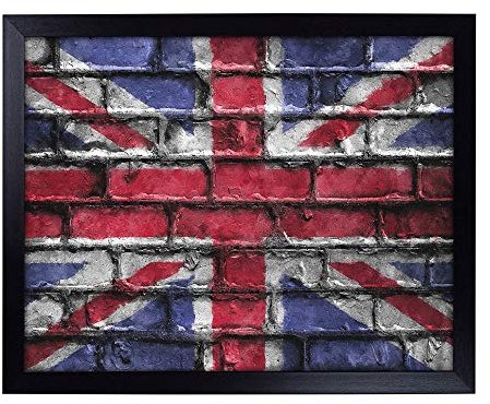 Big Box Art Lap Tray with Cushion | Union Jack Brick Wall Graffiti Painting | Padded Bean Bag Cushion | For Eating, Working, Crafting, Laptop | Portable Table Desk
