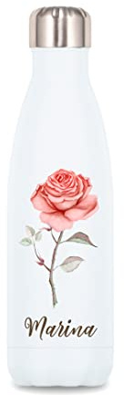 SB44 Bouteille isotherme Fleur Rose personnalisée avec le prénom de votre choix