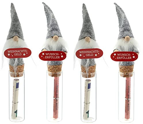 4 x Wichtel mit Glasröhrchen für Geldgeschenke H 15 cm - Geldverpackung - Verpackung für Geld-Geschenke