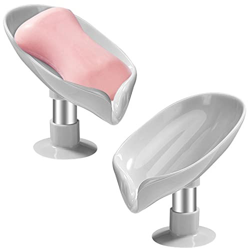2 Stück Seifenhalter Seifenschale Selbstentleerende Seifenschale Seifenbox mit Saugnapf für Badezimmer Küche Dusche (Grau + Grau)