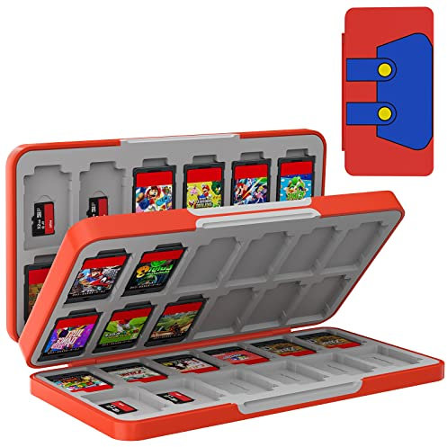 TiMOVO Game Card Aufbewahrungsbox für Nintendo Switch 2/Switch OLED/lite, kompakte & tragbare Speicherkartenhalter mit 48 Spielkartensteckplätze und 24 Steckplätze für Micro SD Karten, Rot Blau