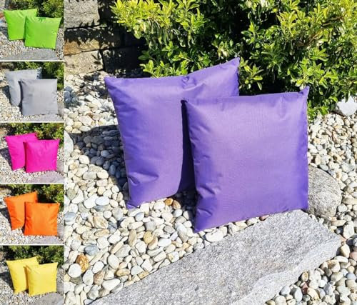 JACK 1x 45x45cm Outdoor Lounge Kissen Dekokissen inkl. Füllung Wasserabweisend Sitzkissen Garten Stuhl Lotus Effekt, Farbe:Lila