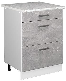 Vicco Mueble bajo de Cocina R-Line, Hormigón/Blanco, 60 cm con cajones y encimera
