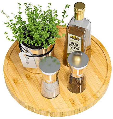 Lazy Susan Organizer, 25,4 cm, Rutschfester Bambus-Drehteller-Organizer für Salz, Pfeffer, Olivenöl und Gewürze neben dem Herd, Lazy Susan aus Holz für Tisch oder Küche