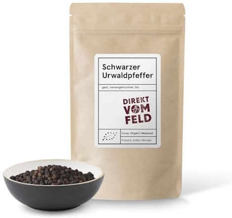 Direkt vom Feld® Schwarzer Urwaldpfeffer aus Wayanad | BIO, ganz | 100g Nachfüllpack