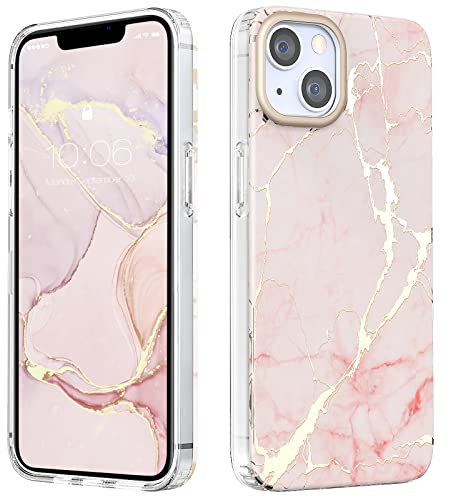 MATEPROX Compatible with iPhone 14 Case, Marble Shining Slim Hard PC Stylish Geometric Protective Cover Shockproof Skin Cases for iPhone 14 6.1'' 2022-Frosted Pink