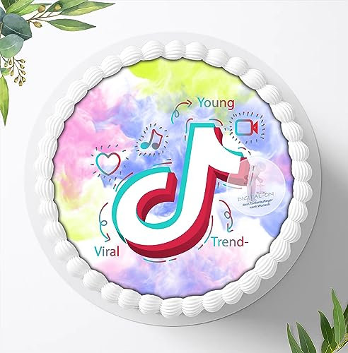 Für die Geburtstags Torte, Zuckerbild kompatibel mit: TikTok Tortenbild, Essbares Foto für Torten, Fondant, Tortenaufleger Ø 20cm, 0980z