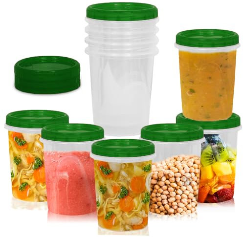 [Green, 950 ml -12 Pack] Airtight Deli Containers with Lids, Twist Lock Top, Food Storage for Meal Prep, Snacks, and Leftovers, Freezer and Microwave Safe, Stackable, and Portable, 12 Pc. Set (32 oz)