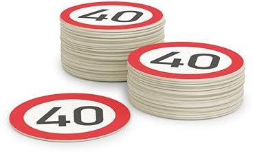 Bierdeckel Pappe zum 40. Geburtstag (50 Stück) Verkehrsschild Gläser Untersetzer (⌀10cm) für Frauen und Männer
