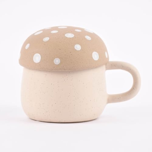 Sass & Belle Tasse mit Deckel Pilz Steinzeug beige natur weiß 320ml