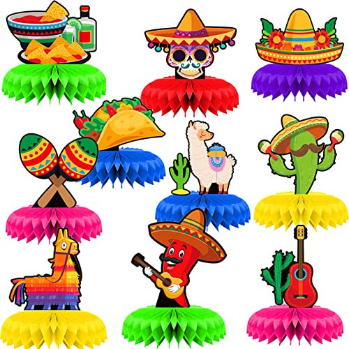 Qpout 10PCS Mexikanische Fiesta Waben-Mittelstücke Cinco de Mayo Tisch-Mittelstück für mexikanische Thema Karneval Baby-Dusche Taco Party Dekorationen Cinco de Mayo Tisch Party Dekorationen