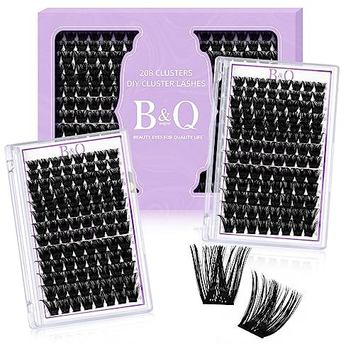 Wimpern Einzeln 208 PCS B&Q DIY Lash Clusters für Anfänger Wiederverwendbare Wimpernbüschel Einzelwimpern für Wimpernverlängerung zu Hause Individual Lashes Wimpern Extension(8-16MIX,B06+B06)