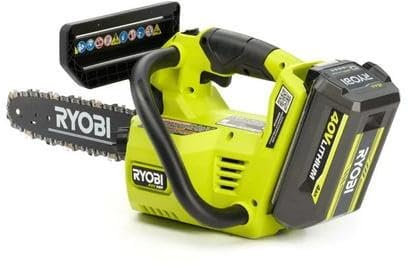 RYOBI Motosierra de batería de 40 V HP sin escobillas de 12 pulgadas. Mango superior con batería 4.0 y cargador