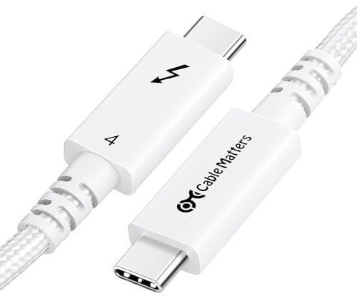Cable Matters [Certifié Intel Câble actif Thunderbolt 4 tressé 40 Gbps de 2m avec 100W de charge Power Delivery et vidéo 8K Blanc - Entièrement compatible Thunderbolt 3, USB 4/USB4, et port USB C